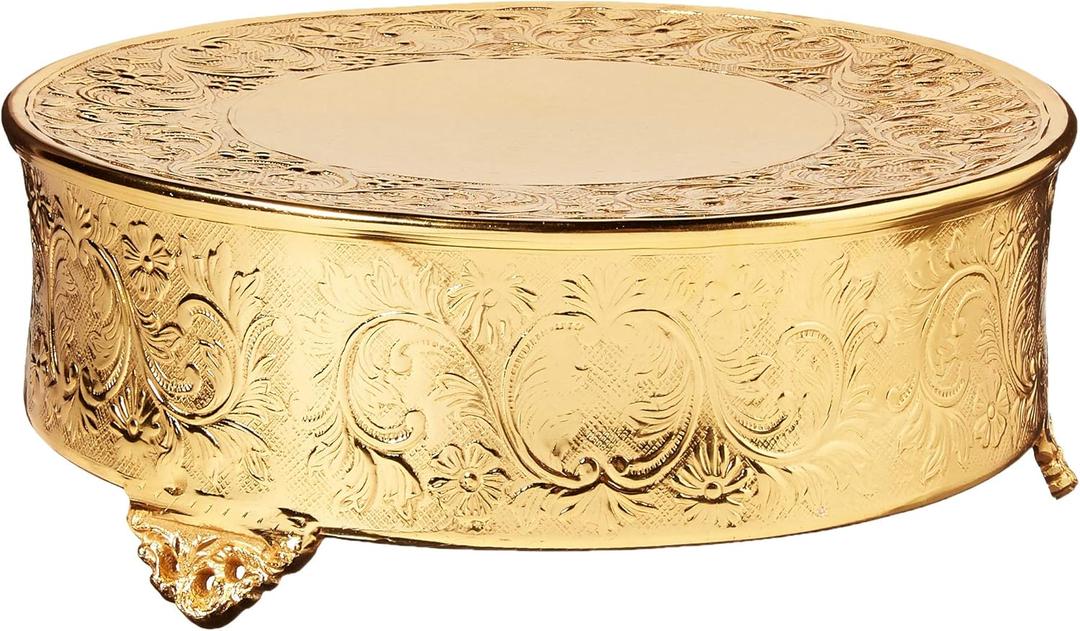 Round Ornate Wedding Cake Stand Serveware Accessories, 16", Gold