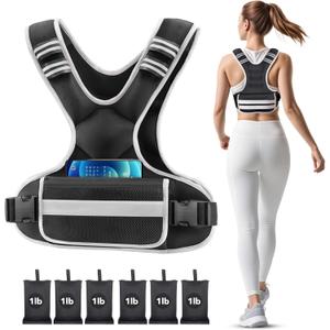 Adjustable Weighted Vest Woman 4-10lb/12-18lb/20-32lb Weighted Vest Men with 6 Ironsand Weights, Shoulder Pads and Large Pocket for Walking Running Crossfit Strength Training (Black,  4-10lb)
