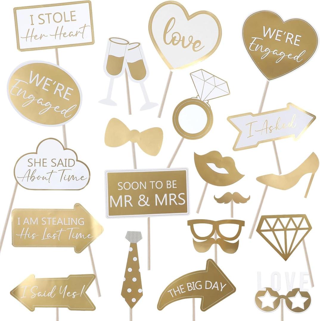 40Pcs Engagement Party Decorations Gold Engagement Photo Booth Props We are Engaged Photo Props Decorations for Wedding Reception Bridal Shower Ceremony Party Supplies Favors