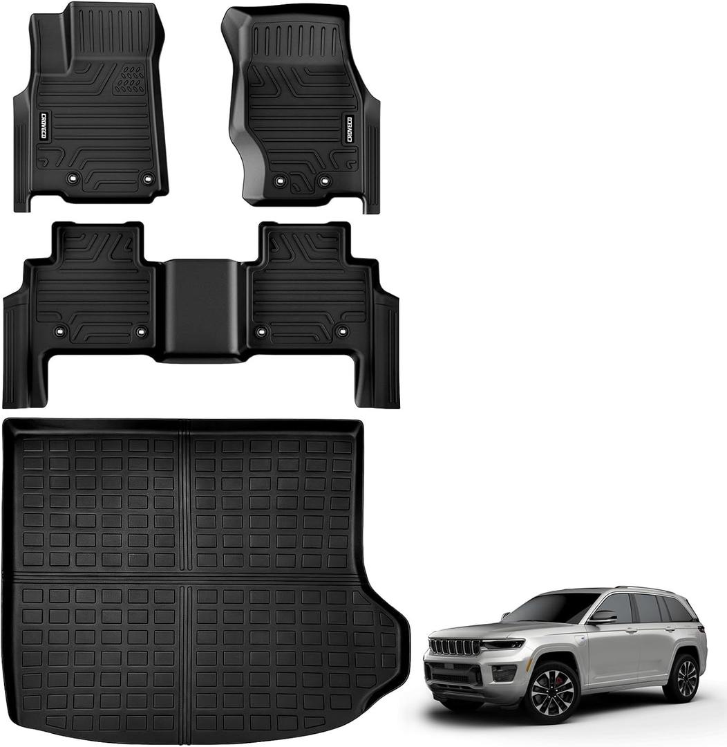 Floor Mats & Cargo Liner for 2022-2026 Jeep Grand Cherokee 5 Seats
TPE All Weather Floor Liners & Cargo Mat 4pcs Full Set Grand Cherokee Accessories Black