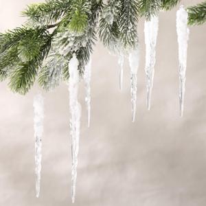 Cinnvoice 36 Pcs Acrylic Icicle Christmas Tree Ornaments 5 Inches Clear Icicles with Fake Snow Hanging Winter Fairy Decorations for Christmas Tree Decorations Xmas Outside Yard Porch Home Decor