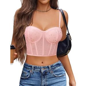 Avidlove Corset Tops for Women Push Up Bustier lingerie Mesh Sexy Going Out Party Club Top Size M