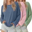 3 Pack Women's Oversized Y2K T-Shirts Crew Neck Long Sleeve Tops Loose Basic Tees Casual Workout Tees 2026 (Medium, Pink, Haze Blue, Light Green)