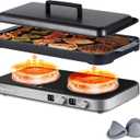AMZCHEF Double Induction Cooktop, 1800W 2 Burner with Griddle Pan, Grey
non-stick removable griddle pan; ceramic glass surface; 2 independent cooking zones; 9 power levels; 99-min timer; child lock