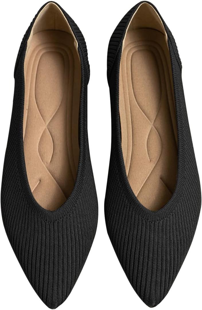 Women's Flats Shoes Pointed Toe Knit Ballet Comfortable Dressy Slip On Flat (8.5, Black)