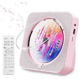 CD Player Portable Bluetooth 5.1 Desktop CD Player with HiFi Sound Speakers,Remote Control,Dust Cover,LED Display,Boombox FM Radio,USB/AUX for Home,Kids (Pink)