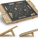 1500 Pieces Felt Puzzle Board with 4 Drawers, Cover, 2 in 1 Puzzle Table with Adjustable Tilting Stand, Portable Jigsaw Wood Table with Felt Top 34" W x 26" D