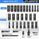 OTLOOMTBT 32PCS 1/2" Drive Impact Socket Set - Heavy Duty Industrial-Grade Deep Sockets, Metric/SAE Full Set with Extension Bar, Cr-V Steel Corrosion-Resistant Coating & Premium Storage Case
