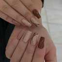 Square Press on Nails Medium Fake Nails Brown False Nails Press-ons with Geometric Pattern Glitter Full Cover Acrylic Nails Stick on Nail for Women 24Pcs (style 26)