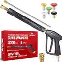 YAMATIC Pressure Washer Gun Wand with Swivel 3/8" Plug & M22 Coupler, Stainless Steel Extension Lance Replacement for Ryobi, Simpson, Craftsman Power Washer for Foam Cannon Car Wash, 4000 PSI