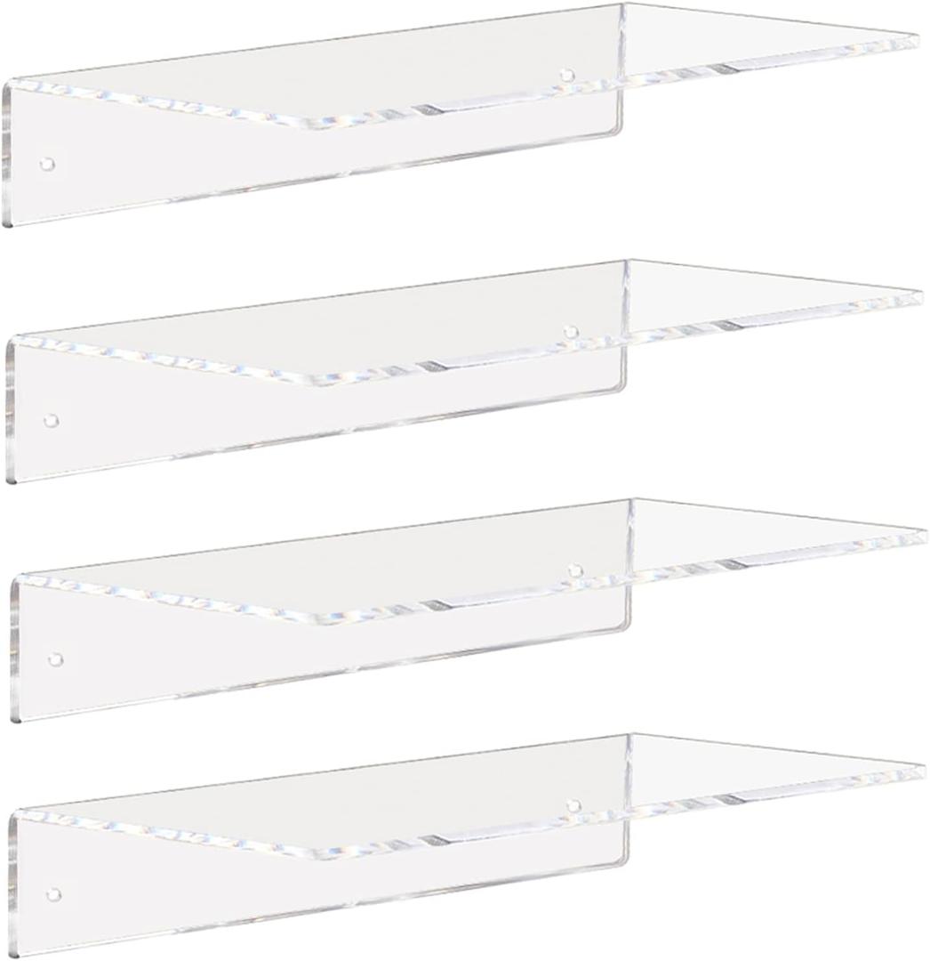 Weiai Clear Acrylic Shelves 12 Inch, Floating Wall Mounted Shelf for Wall Storage, Set of 4