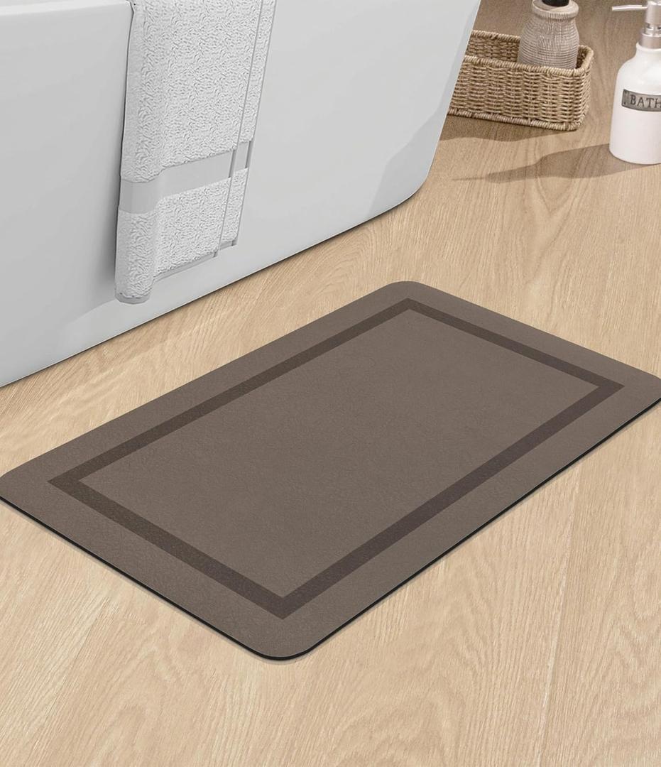 chakme Bathroom Mat Rugs 24x16, Ultra Thin Magic Mat Bath Rug Non Slip Bath Rugs Quick Dry Absorbent Bath Mats for Bathroom Floor, (Brown, 24"x16")
