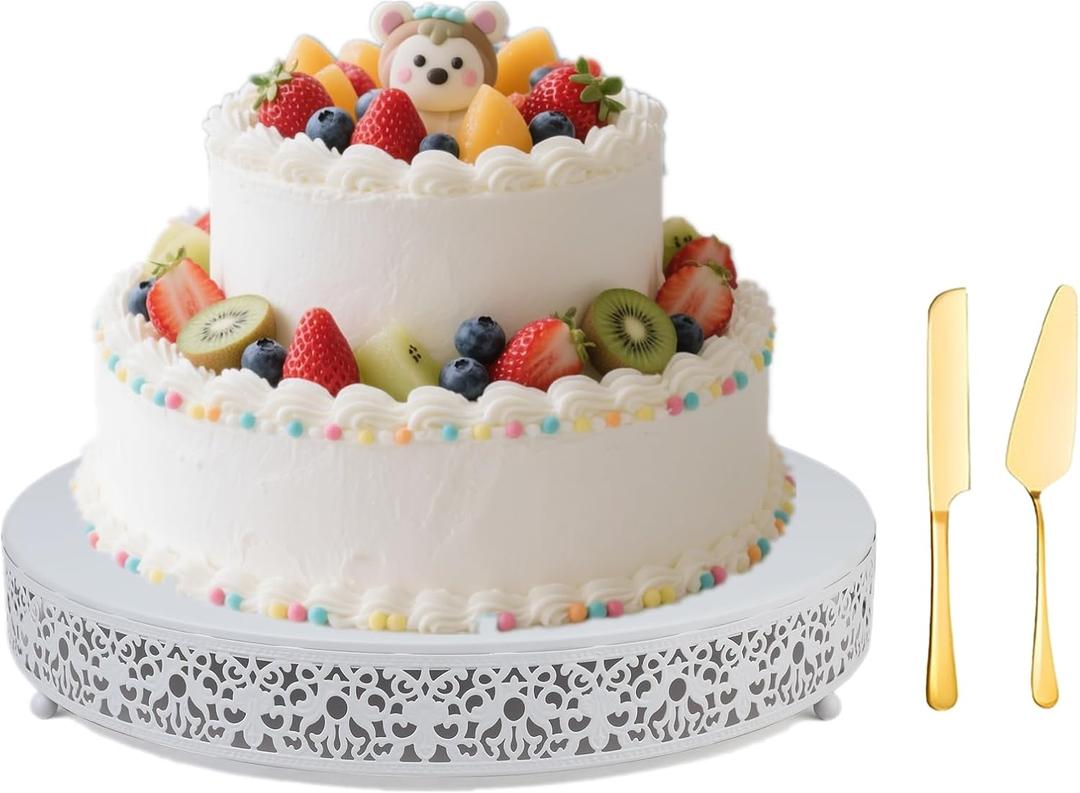 MTJYQTF White Cake Stand Set - 16 in Metal Round Cupcake Dessert Stand with Cake Cutting & Cake Spatula for Party, Candy Table Display for Wedding Birthday Baby Shower CS003-16pan-white