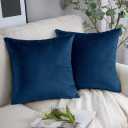 Cushion Covers 45 x 45 (Pack of 2) - Luxury Velvet Square Throw Pillow Cases - Decorative Soft Navy Cushion Cover for Sofa Bedroom with Invisible Zipper (18x18 Inches)