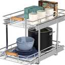 Pull Out Cabinet Organizer(11" W x 21" D), 2 Tier Wire Basket Slide Out Shelf Storage with Wood Handle, Pull Shelf Drawers for 12-1/4 Cabinet Opening, Chrome