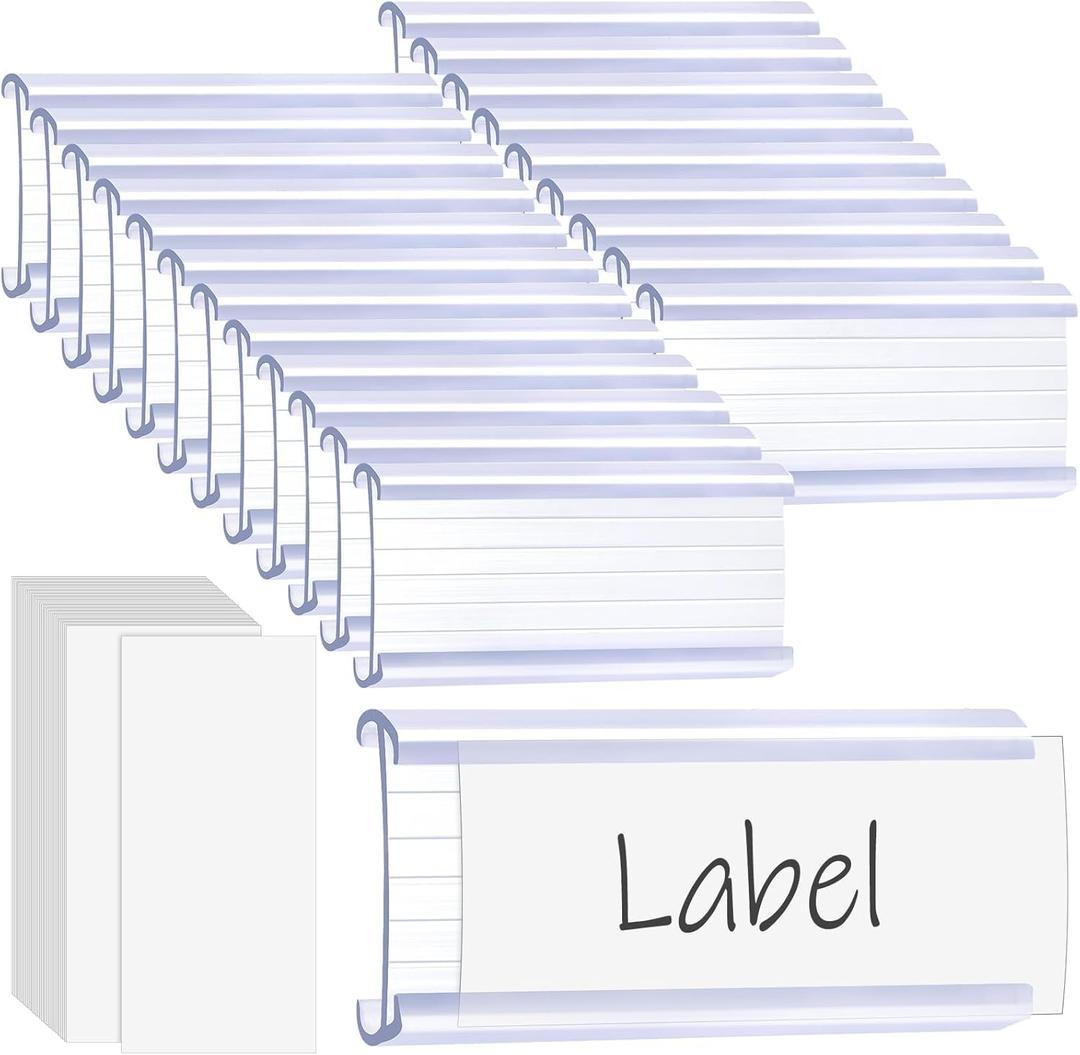 50 Pcs Clear Wire Shelf Label Holders with White Blank Labels, 3"x1.4" Reusable Price Label Holder, Plastic Shelf Tags for Retail Store Shelving Accessories, Supermarket & Warehouse Organization 50 Pcs Clear Wire Shelf Label Holders with White Blank Labels, 3"x1.4" Reusable Price Label Holder, Plastic Shelf Tags for Retail Store Shelving Accessories, Supermarket & Warehouse Organization