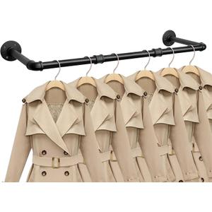 Industrial Iron Pipe Clothes Hanging Bar DIY Wall-Mounted Garment Rack Heavy Duty Clothing Rack for Bedroom, Laundry Room, Closet Storage (Black 36 inch)