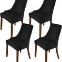 MIFXIN Velvet Wingback Chair Cover Slipcover Stretch Washable Sloping Armchair Dining Chair Protector Seat Cover for Dining Room Banquet Home Decor (4 Pack, Black)