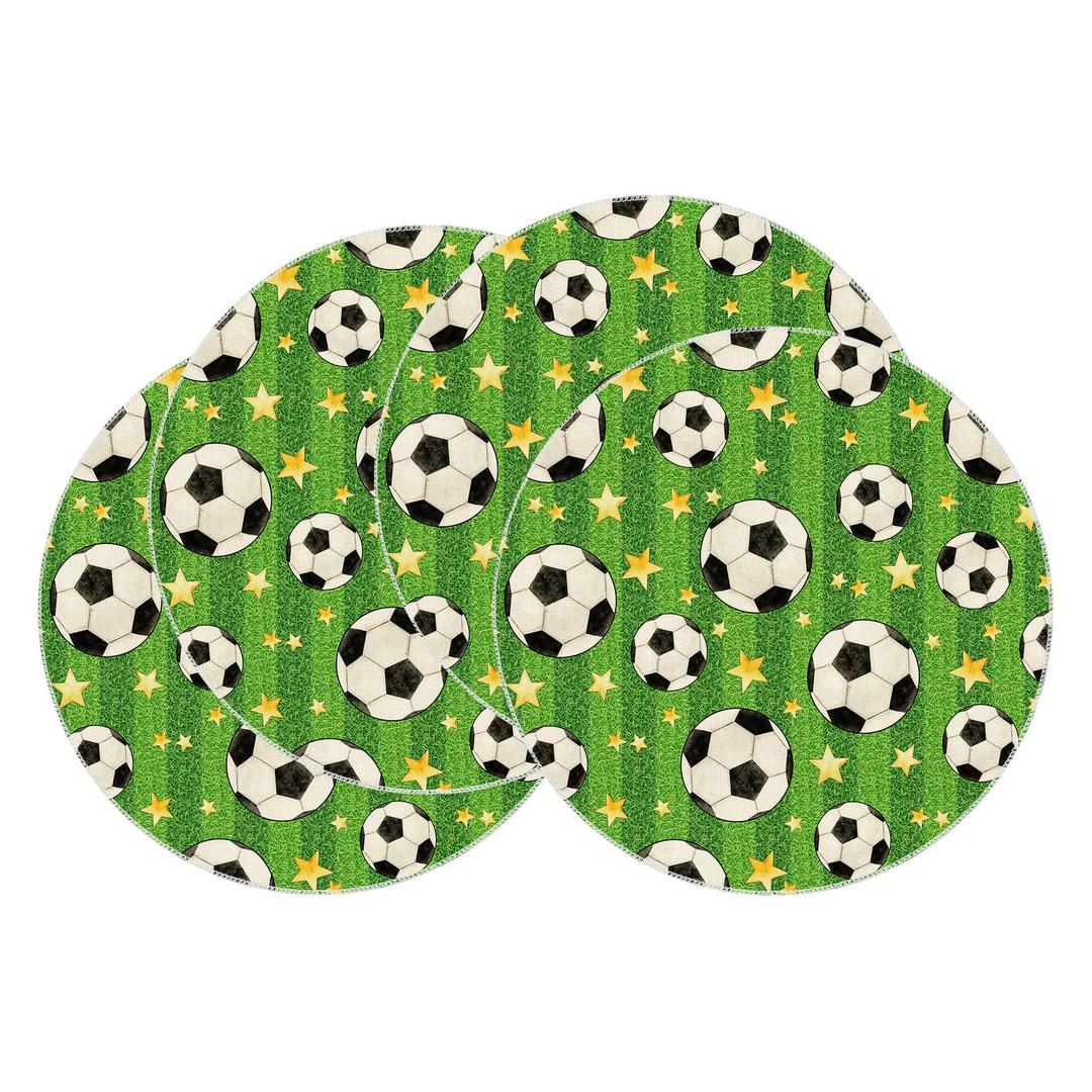 2 x XCHI Soccer Grass Stars Theme Round Placemats Set of 4 Table Mats for Game Day Soccer Party Home Kitchen Dining Table Decorations 14x14 Inch