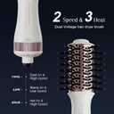 Travel Dual Voltage Hair Dryer Brush 4-IN-1 Portable Mini Hot Air Blow Dryer Straightener & Curler Brush, Titanium Round Blowout Styler Volumizer Tools, 110/240V US/EU/UK Plug for International Travel