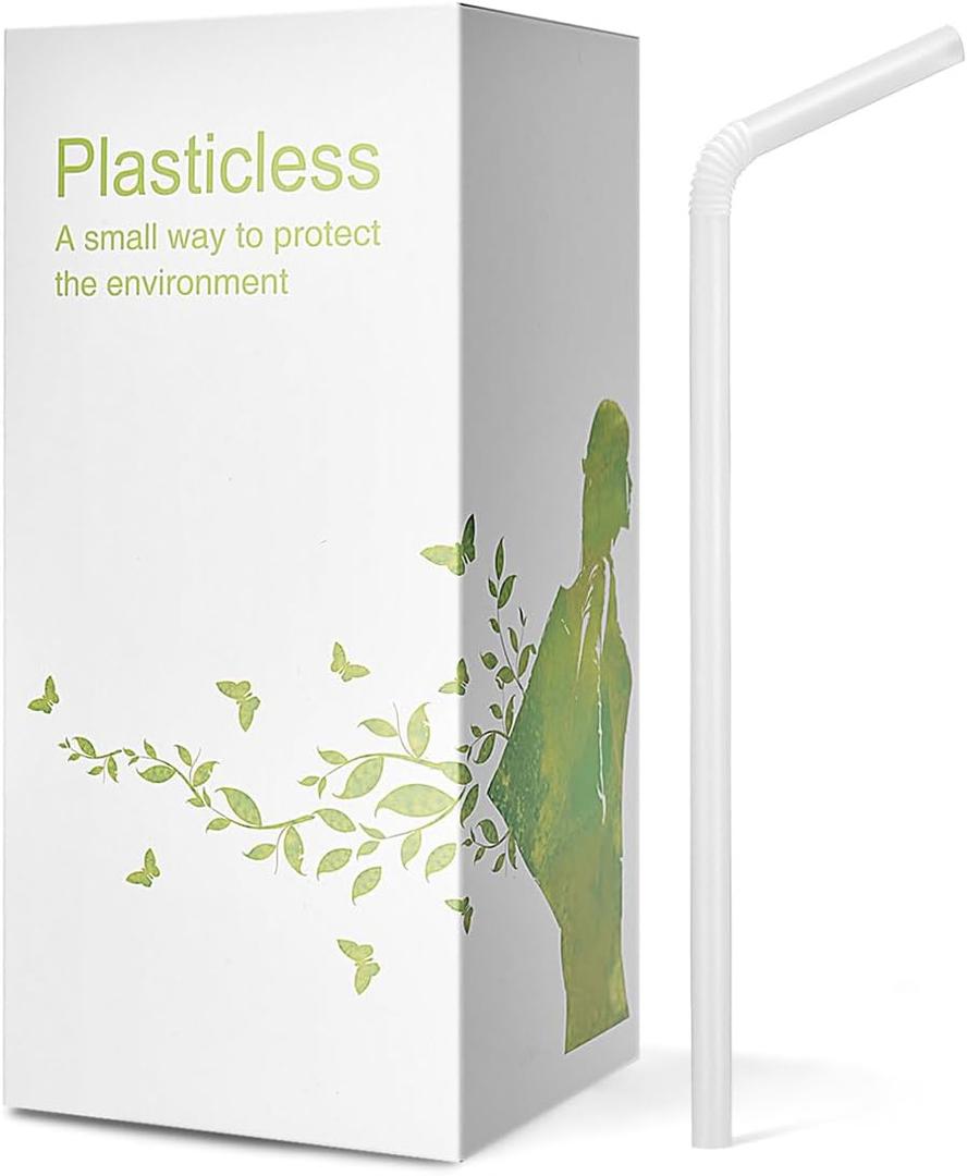 200 Count 100% Plant-Based Compostable 10.25 in Long PLA Straws-Plasticless Biodegradable Bendy Drinking Straws-A Fantastic Eco Friendly Alternative to Plastic Straw (White)