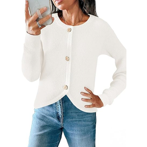 Saodimallsu Womens Cropped Cardigan Sweaters Button Up Long Sleeve Crewneck Fall Dressy Casual Knit Sweater Jackets (Small, White)