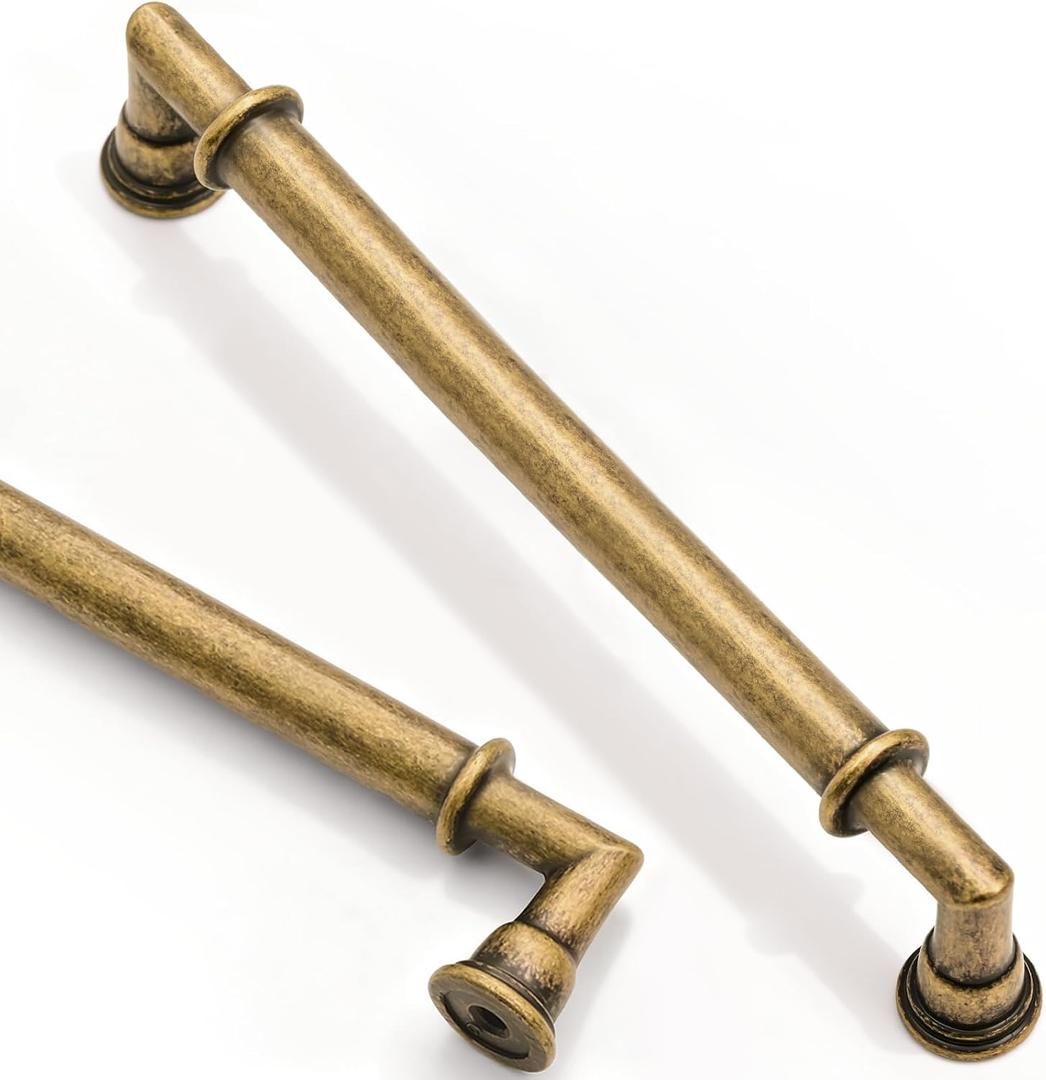 Asidrama 10 Pack 6.3 Inch(160mm) Brushed Antique Brass Kitchen Cabinet Handles, Cabinet Pulls Kitchen Cabinet Hardware for Cupboard Drawer Pulls 2281