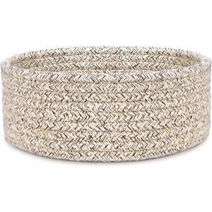 ABenkle Small Woven Basket, Empty Tiny Shallow Storage Basket, Mini Cotton Rope Baskets, Round Decorative Hamper, Basket Storage Bins for Toys, Spa, Socks, Nursery, Living Room- Mixed Brown