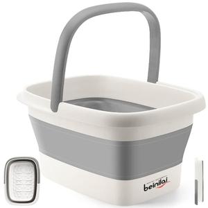 Collapsible Foot Bath Basin for Soaking Feet,Foot Soak Tub,Plastic Foot Bucket with Handles and Massage Acupoint,Foldable Laundry Basket-Gery (1 Pack, Grey)