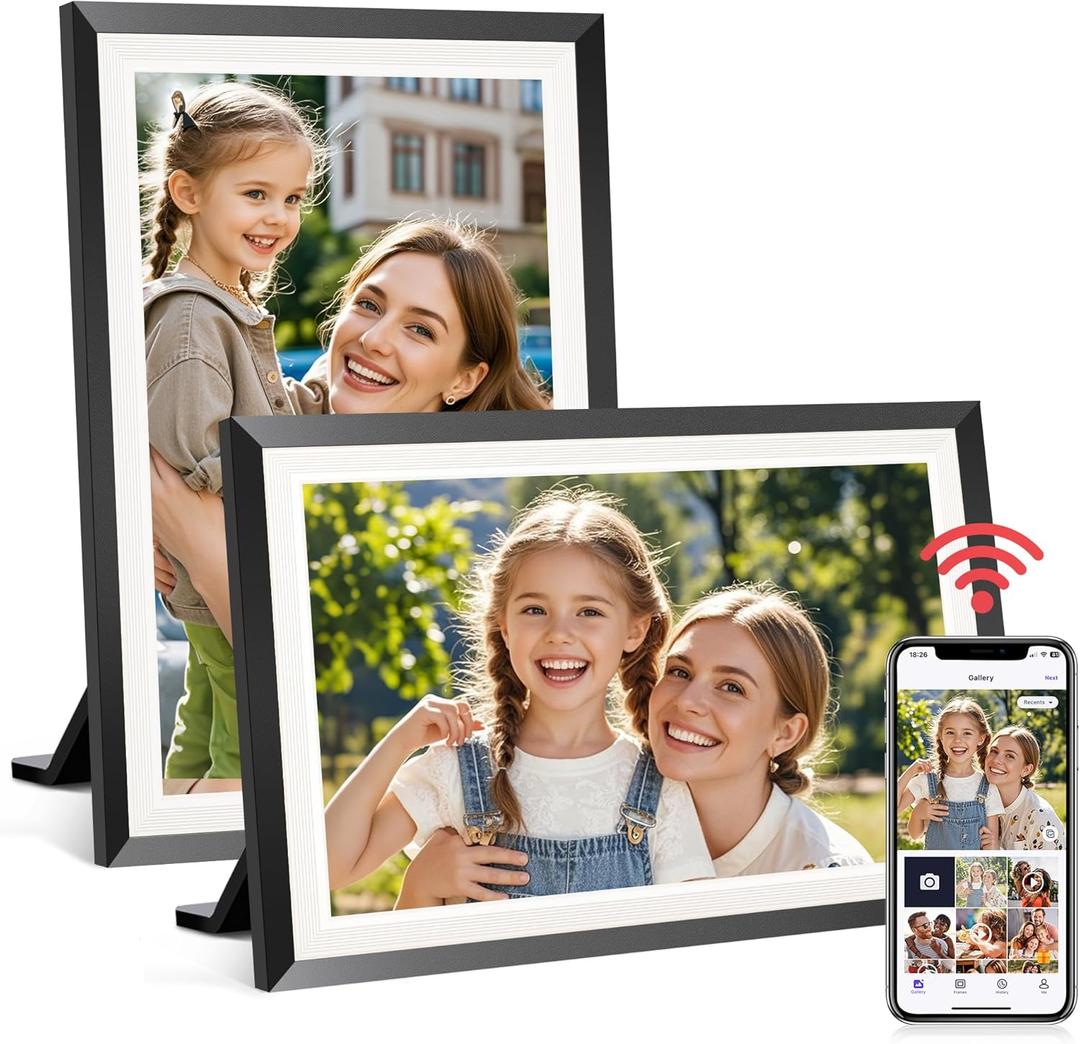 RCA 10.1" WiFi Digital Picture Frame, Electronic Photo Frames 32GB Storage, HD IPS Touch Screen WiFi Frame/Auto Rotate/Wall Mounted, Easy Setup in Uhale App to Share Photo/Video Anytime | (2 Pack) (Black&White-2Pack)
