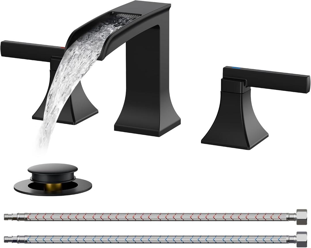 FORIOUS Bathroom Faucet 3 Hole Widespread 8" Sink Faucets Matte Black