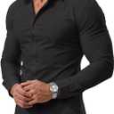 PLEPAN Men's Dress Shirt Slim Fit Stretch Stain Proof Wrinkle-Free Long Sleeve Business Wedding Button Down Shirts (3X-Large, 01-black)