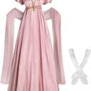 Nuoqi Regency Dresses Women 1800s Victorian Dress Empire Waist Ball Gown with Gloves (S)