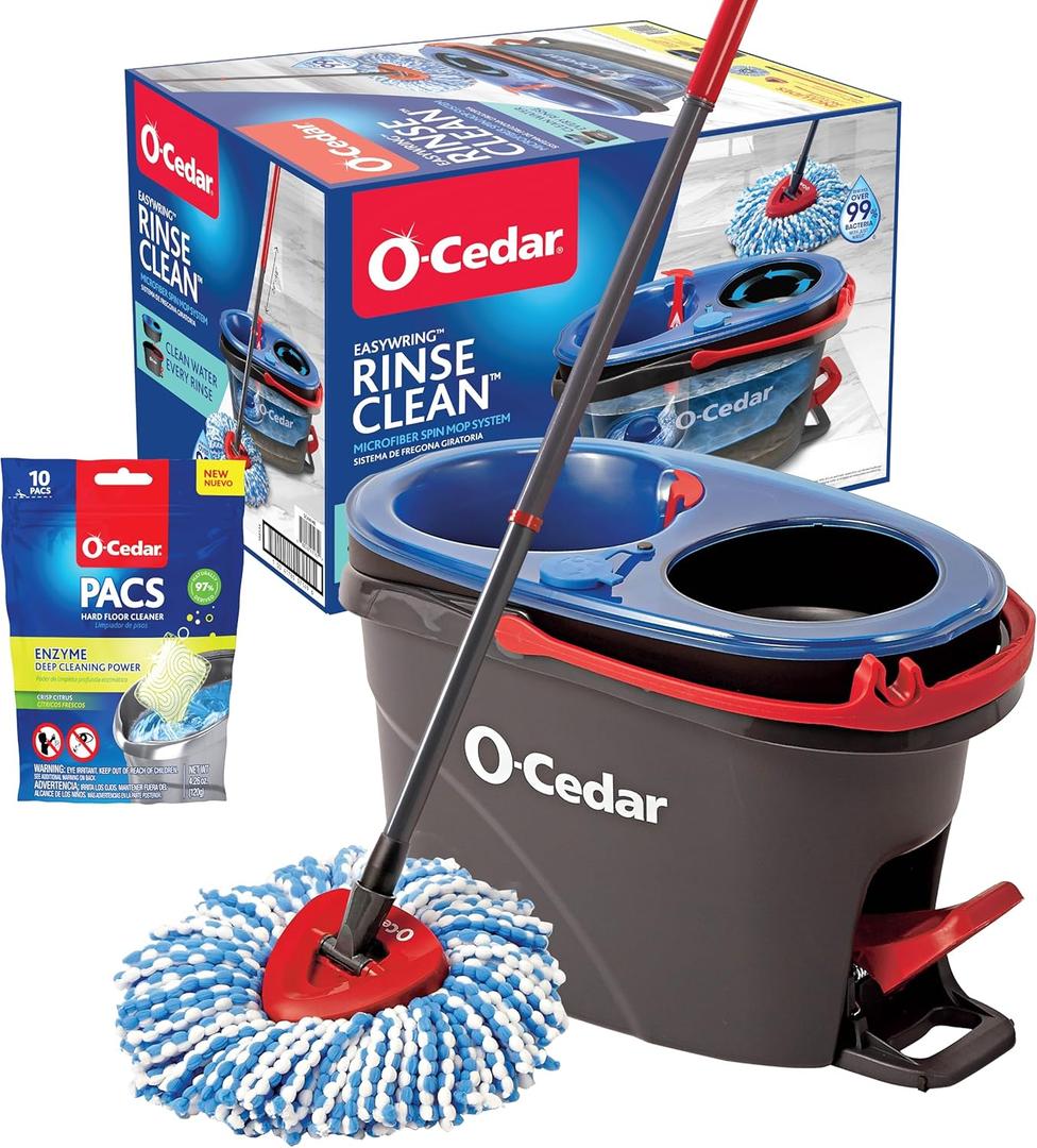 O-Cedar RinseClean Microfiber Spin Mop & Bucket Floor Cleaning System with Citrus Pac, Blue (missing mop stick)