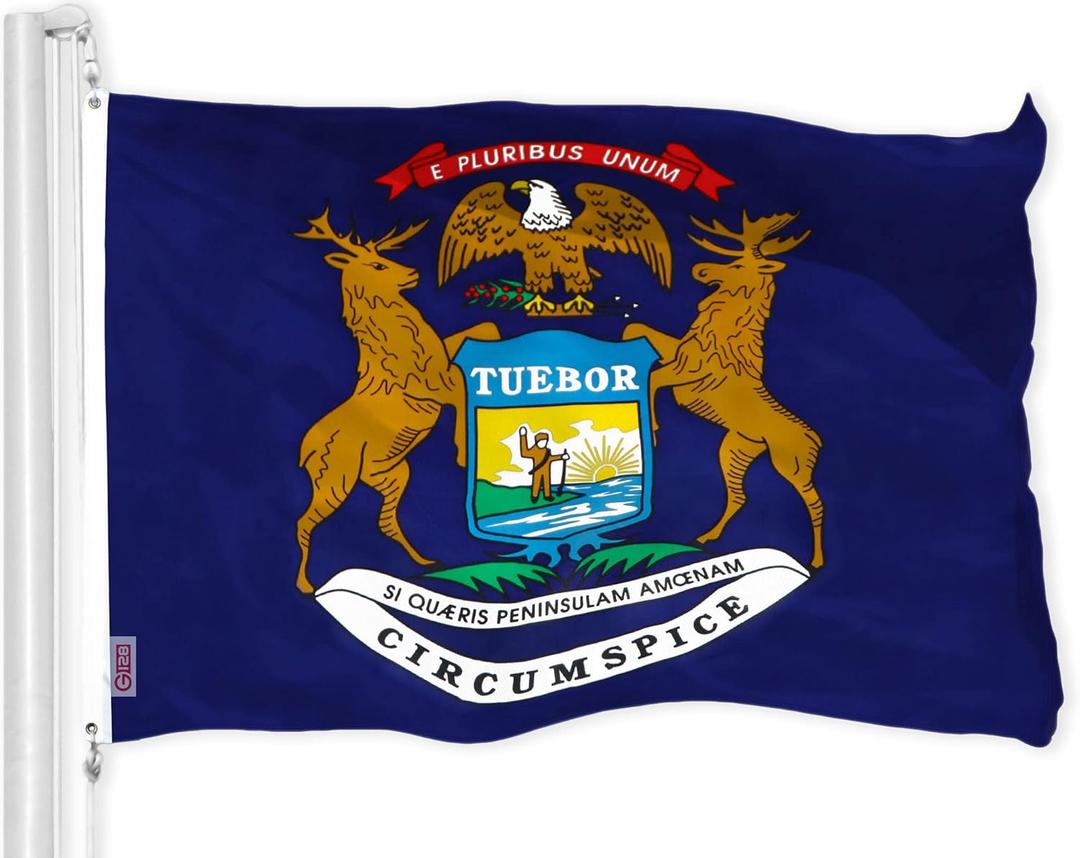 G128 Michigan MI State Flag | 3x5 Ft | LiteWeave Pro Series Printed 150D Polyester | Indoor/Outdoor, Vibrant Colors, Brass Grommets, Thicker and More Durable Than 100D 75D Polyester