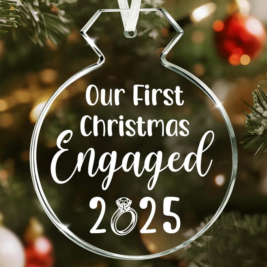 Our First Christmas Engaged Ornament 2025  Engagement Gifts for Couples  Glass Engagement Party Decoration for Women, Fianc, Bride-to-Be  Christmas Tree Keepsake Decor