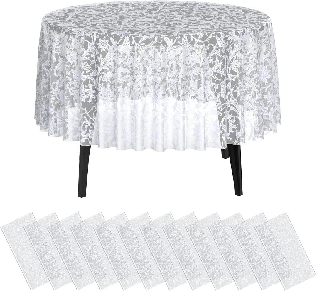 12 Pack White Lace Tablecloth Round Lace Table Cover 84 Inch