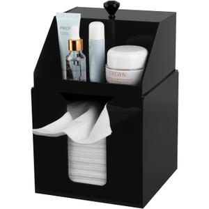 Anyoifax Disposable Facial Towels Storage Compatible with Clean Skin Club Clean Towel XL Double Layer Acrylic Box Cotton Pads Container Qtip Bin Face Towelettes Holder for Bathroom Counter, Black