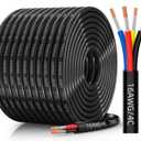 CONEPY 16 Gauge Wire 4 Conductor Electrical Wire, 16 AWG Tinned Copper Stranded PVC Cable, IP68 Waterproof/Flexible/Low Voltage Cord for Automotive, RV, Marine, Solar, LED Lighting(100FT)