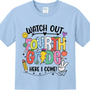 Watch Out Fourth Grade Shirt Kids Graduation Gift T-Shirt (Blue, L)