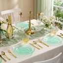 realluck 100 Pcs Clear Green Plastic Plates with Gold Rim, Premium Hammered Texture Disposable Party Dinnerware Set (50 Dinner Plates & 50 Dessert Plates) for Wedding, Birthday, Thanksgiving, Large