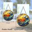 Stained Glass Suncatcher, Handcrafted Window Panel, Coastal Ocean Wave Decor,9.8-Inch Sun Catcher for Window, Wall Art, Housewarming Gifts for Art & Nature Enthusiasts
