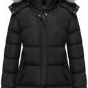 Women's Winter Thicken Puffer Coat (Standard & Plus Size) Warm Snow Jacket with Fur Removable Hood (Black, S)