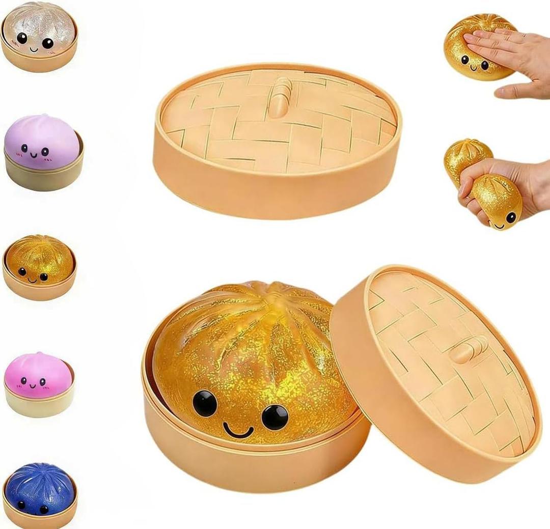 Dumpling Squishies,Glitter Dumpling, Glitter Squishy with Box,Easter Basket Stuffers (Gold)