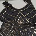 1920s Sequined Vintage Beaded Gatsby Flapper Evening Prom Roaring 20s Dress (L/US 8-10, Black Gold)