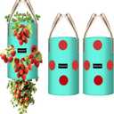 3 Pack 3 Gallon Hanging Strawberry Planter Bags, 12 Holes PE Grow Bags with Bottom Drainage, Reusable Vertical Planters for Small Space Gardening(Green)