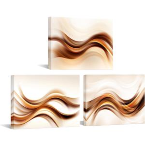 KREATIVE ARTS 3-Piece Abstract Orange and White Lines Wall Art, Mid Century Modern Burnt Orange Canvas Prints for Living Room, Stretched and Ready to Hang 12x16'' Each
