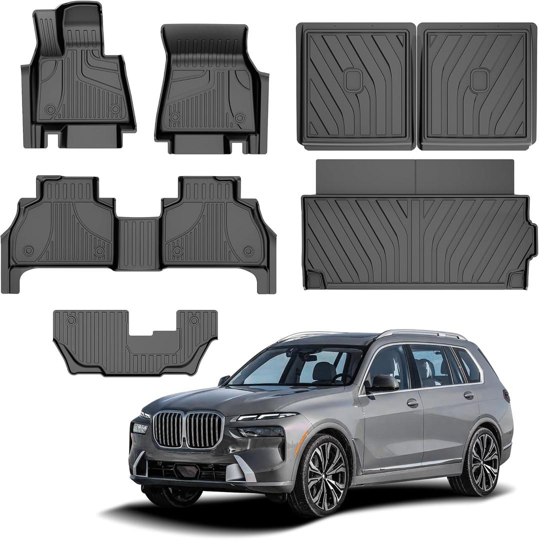 Floor Mats & Cargo Liner & Backrest Mat for BMW X7 2019-2024 2025 2026 Only 7-Seater | Custom Fit 2025 2026 BMW X7 G07 Accessories All Weather Floor Mats Trunk Mat Back Seat Cover Protector