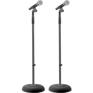 Pyle Universal Microphone Stand - Handheld Mic Compatible, Heavy Compact Base, Lightweight & Compact Design, 2.8 to 5 Ft Height Adjustable Clamp, Pivot Angle Clip, Home/Studio Use (Pair)