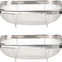 Suwimut 2 Pack Over the Sink Oval Colander for Kitchen, Stainless Steel Fine Mesh 6 Quart Strainer Basket with Expandable Rubber Grip Handles for Straining, Draining, Rinsing Fruits, Vegetables